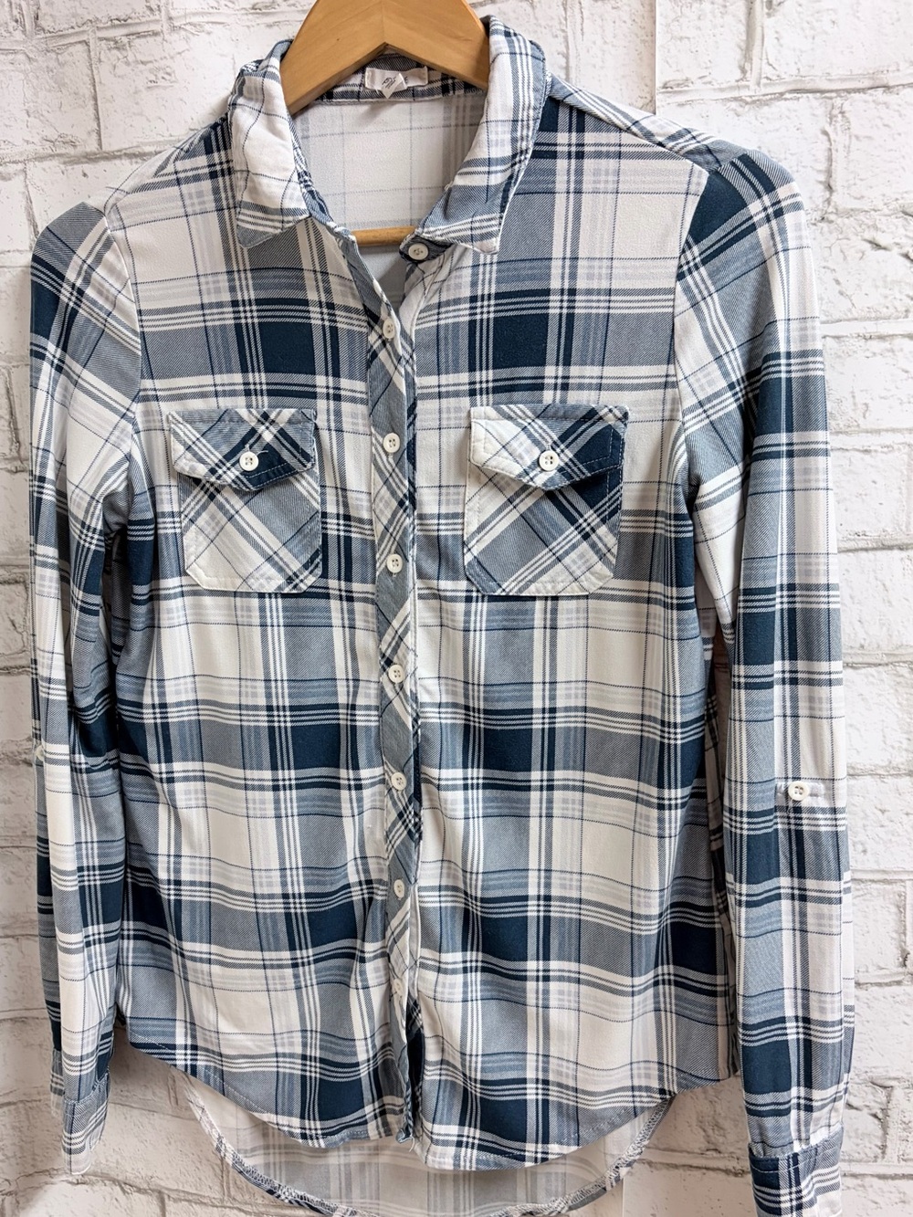 Navy & White Plaid Casual Button-Down Shirt